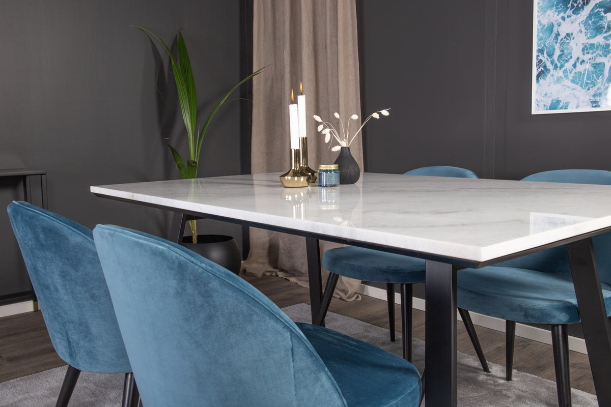 Venture Design Estelle & Velvet Rektangulära Matbord 140 x 90 Svart + Matstolar 2-pack Blå