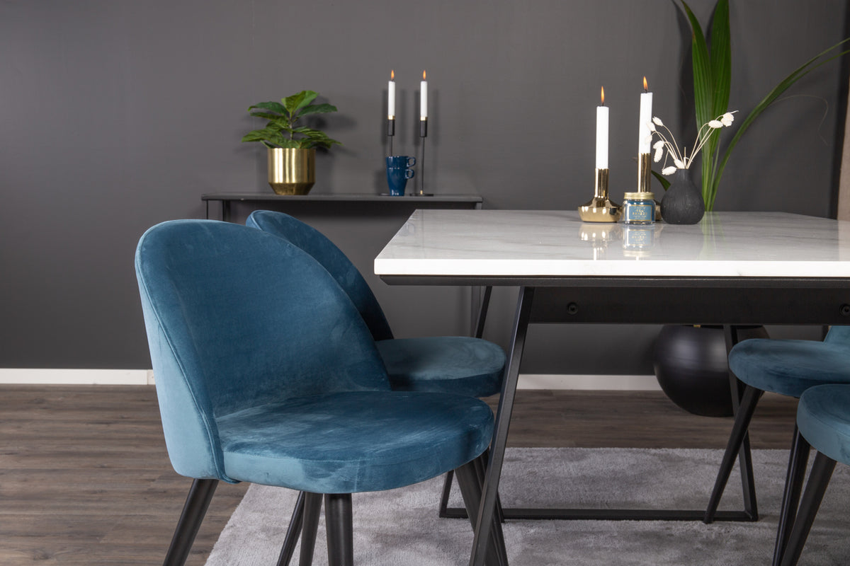 Venture Design Estelle & Velvet Rektangulära Matbord 140 x 90 Svart + Matstolar 2-pack Blå