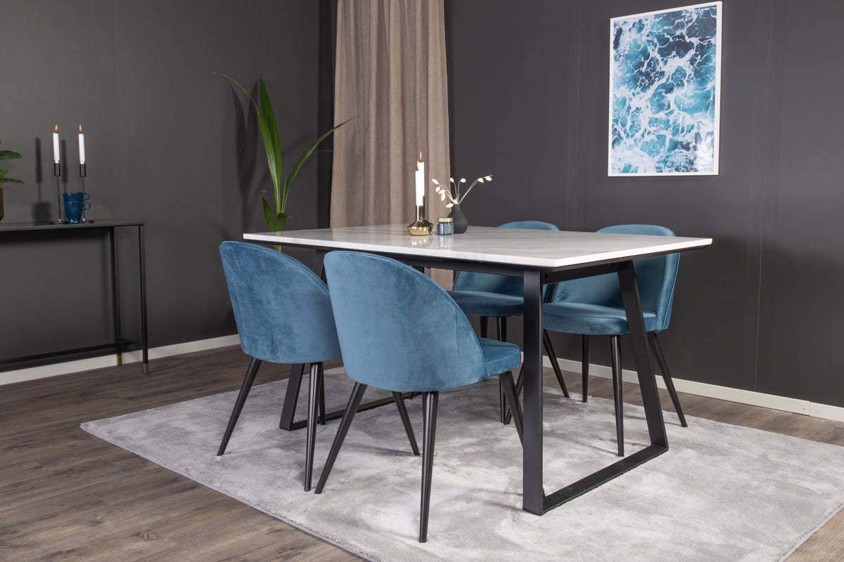 Venture Design Estelle & Velvet Rektangulära Matbord 140 x 90 Svart + Matstolar 2-pack Blå