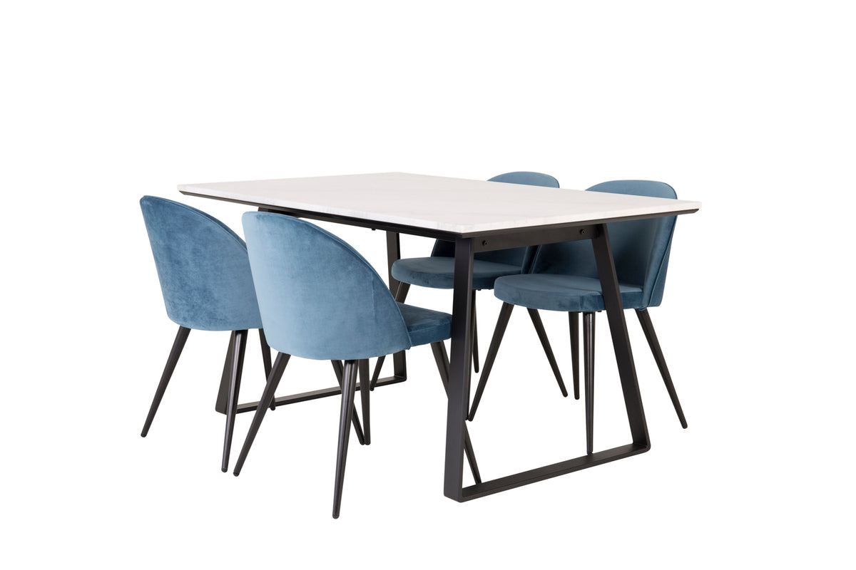 Venture Design Estelle & Velvet Rektangulära Matbord 140 x 90 Svart + Matstolar 2-pack Blå