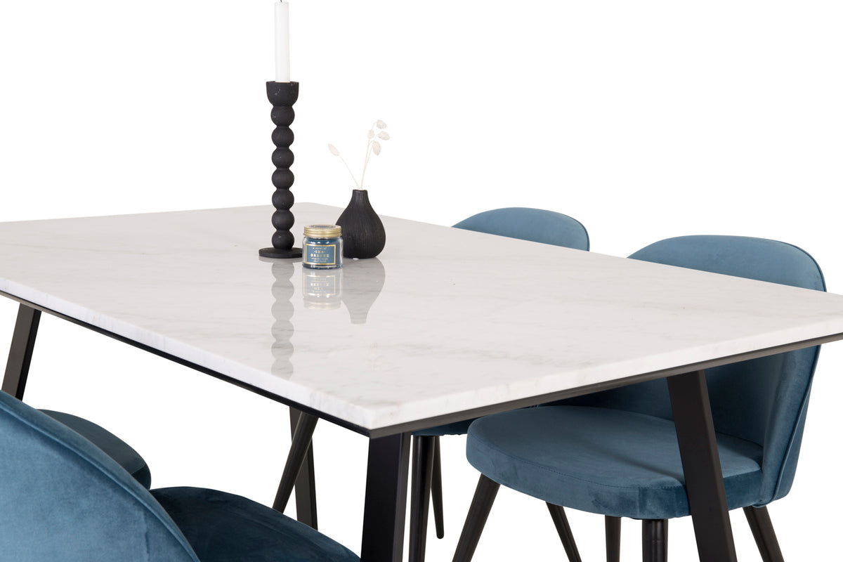 Venture Design Estelle & Velvet Rektangulära Matbord 140 x 90 Svart + Matstolar 2-pack Blå