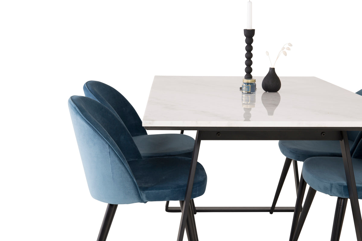 Venture Design Estelle & Velvet Rektangulära Matbord 140 x 90 Svart + Matstolar 2-pack Blå