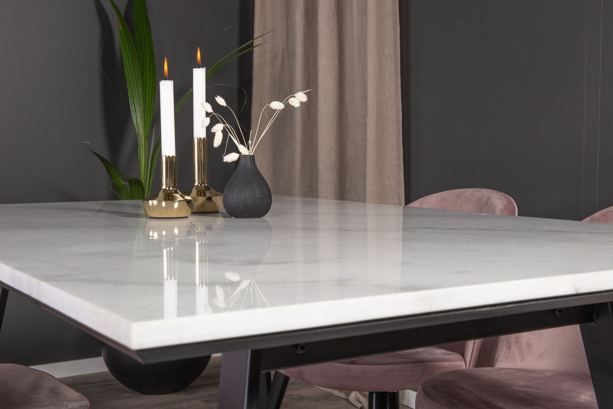 Venture Design Estelle & Velvet Rektangulära Matbord 140 x 90 Svart + Matstolar 2-pack Gammelrosa