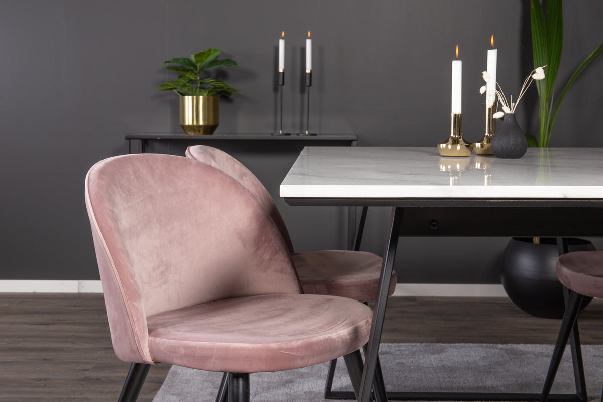 Venture Design Estelle & Velvet Rektangulära Matbord 140 x 90 Svart + Matstolar 2-pack Gammelrosa