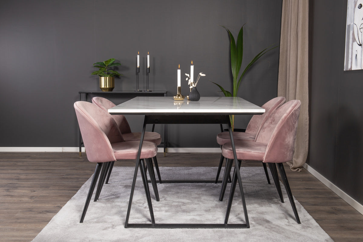 Venture Design Estelle & Velvet Rektangulära Matbord 140 x 90 Svart + Matstolar 2-pack Gammelrosa