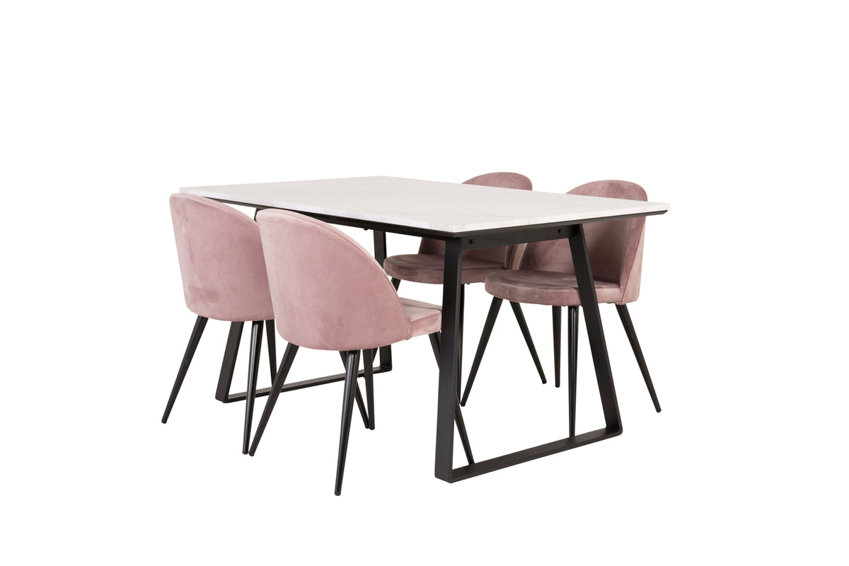 Venture Design Estelle & Velvet Rektangulära Matbord 140 x 90 Svart + Matstolar 2-pack Gammelrosa