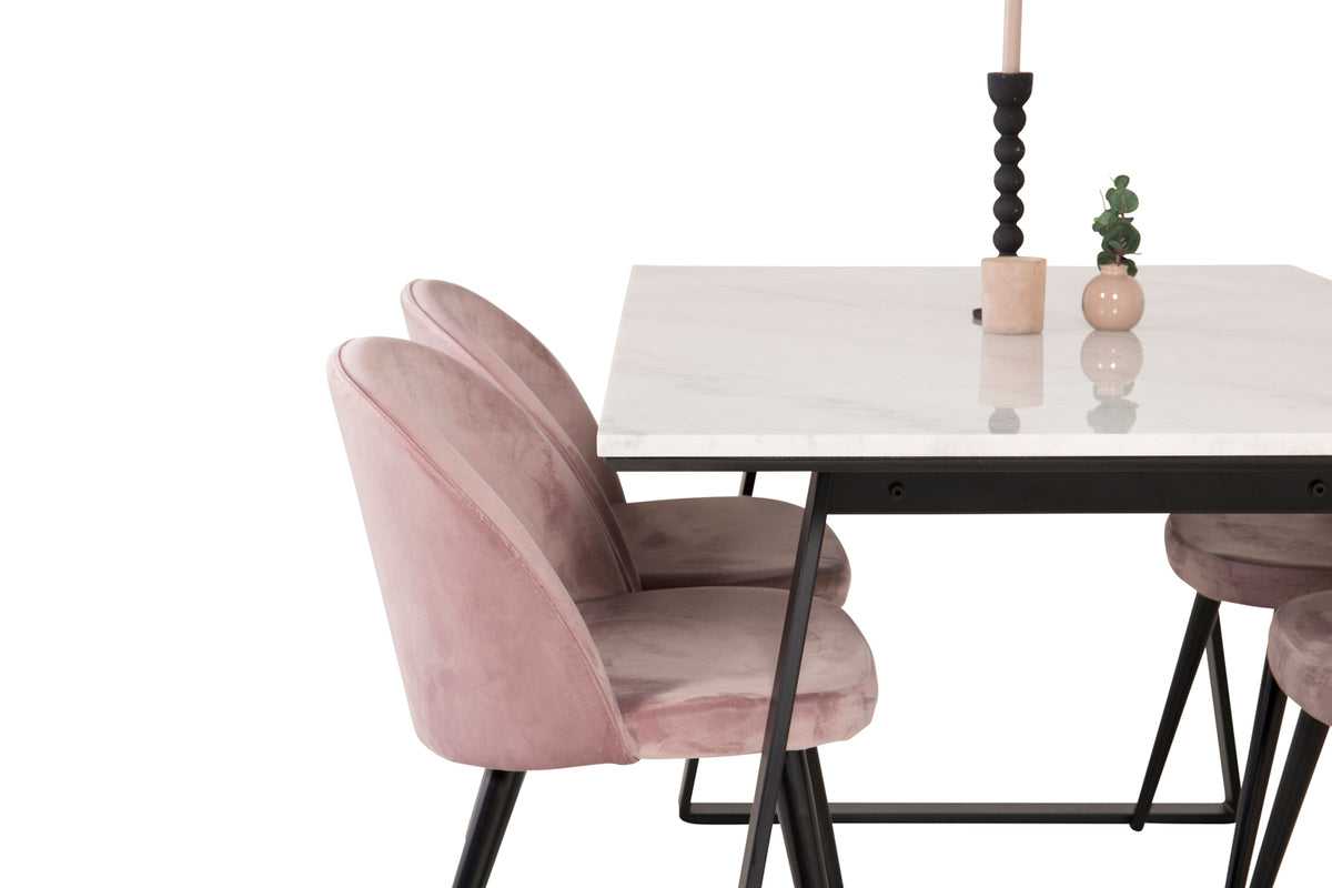 Venture Design Estelle & Velvet Rektangulära Matbord 140 x 90 Svart + Matstolar 2-pack Gammelrosa