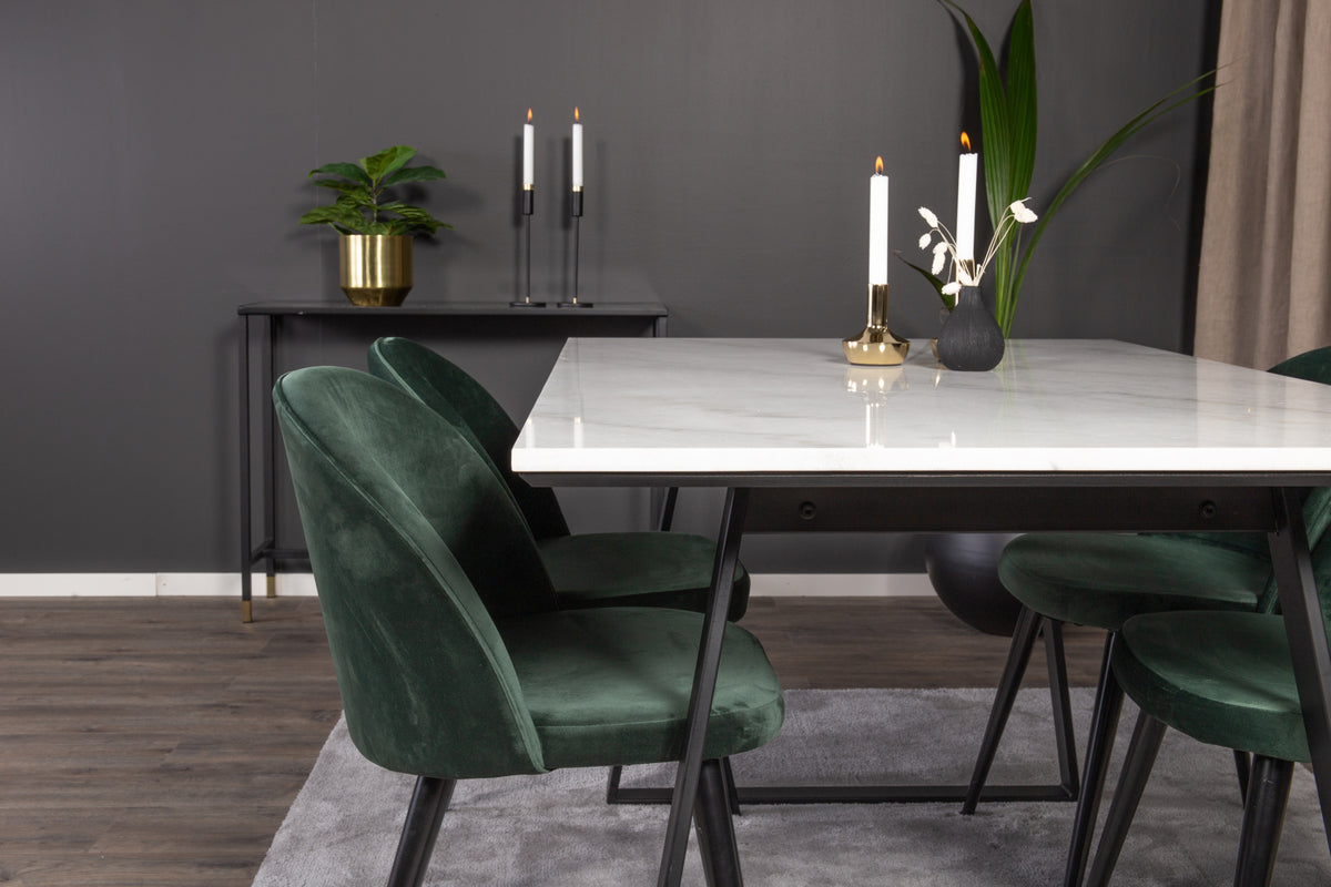 Venture Design Estelle & Velvet Rektangulära Matbord 140 x 90 Svart + Matstolar 2-pack Grön