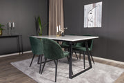 Venture Design Estelle & Velvet Rektangulära Matbord 140 x 90 Svart + Matstolar 2-pack Grön