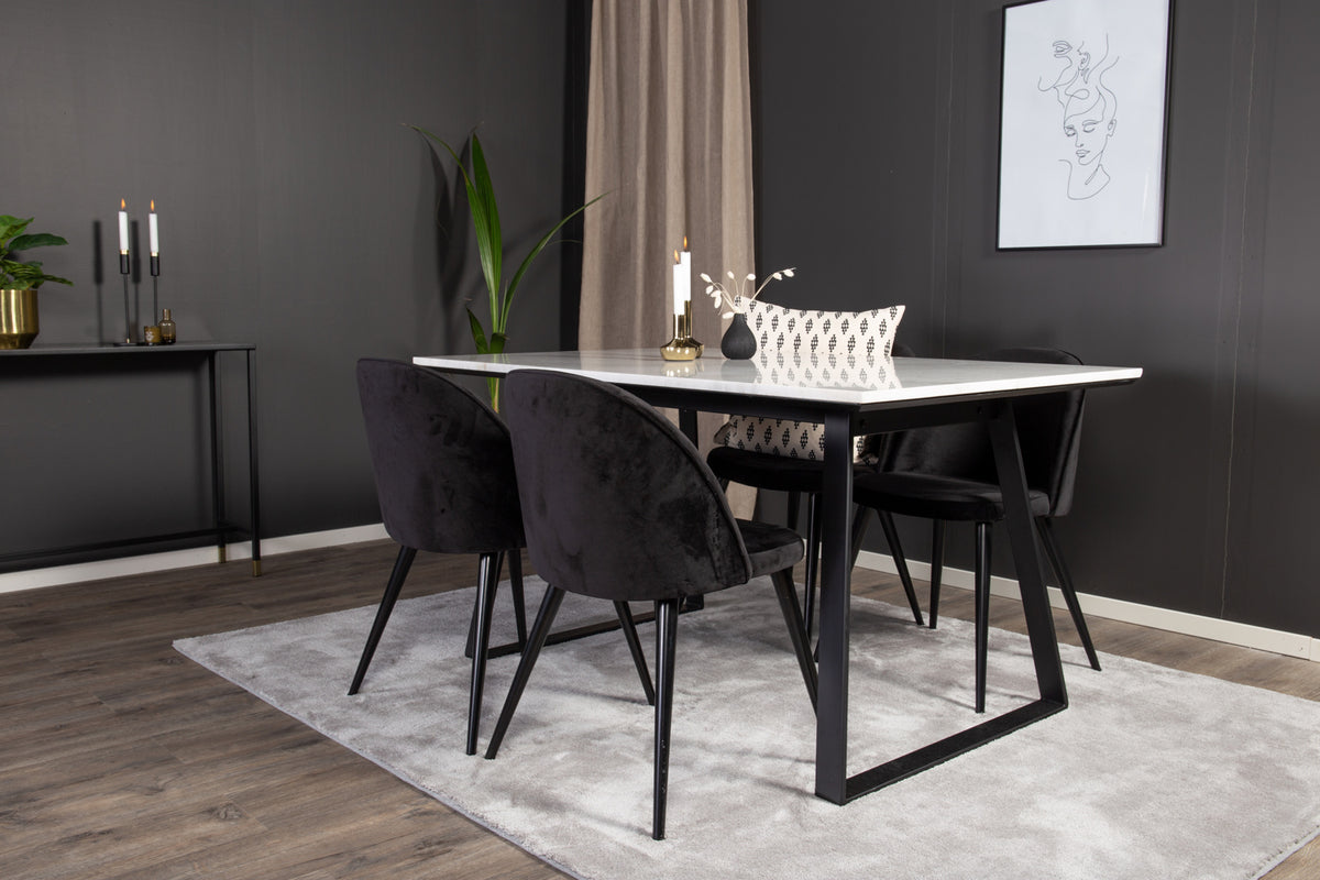 Venture Design Estelle & Velvet Rektangulära Matbord 140 x 90 Svart + Matstolar 2-pack Svart