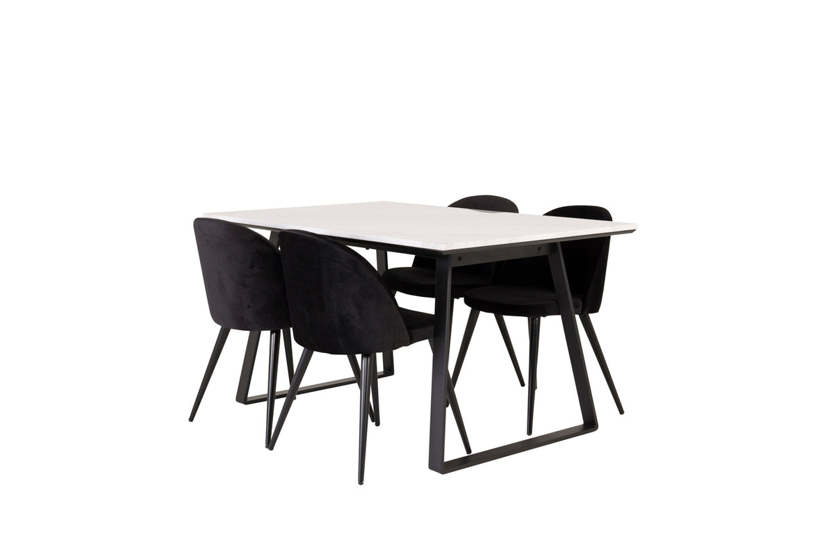 Venture Design Estelle & Velvet Rektangulära Matbord 140 x 90 Svart + Matstolar 2-pack Svart