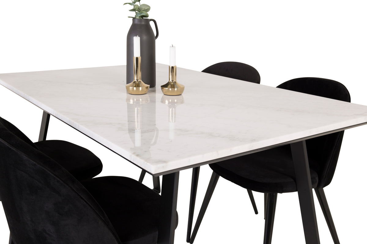 Venture Design Estelle & Velvet Rektangulära Matbord 140 x 90 Svart + Matstolar 2-pack Svart