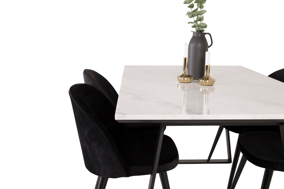 Venture Design Estelle & Velvet Rektangulära Matbord 140 x 90 Svart + Matstolar 2-pack Svart