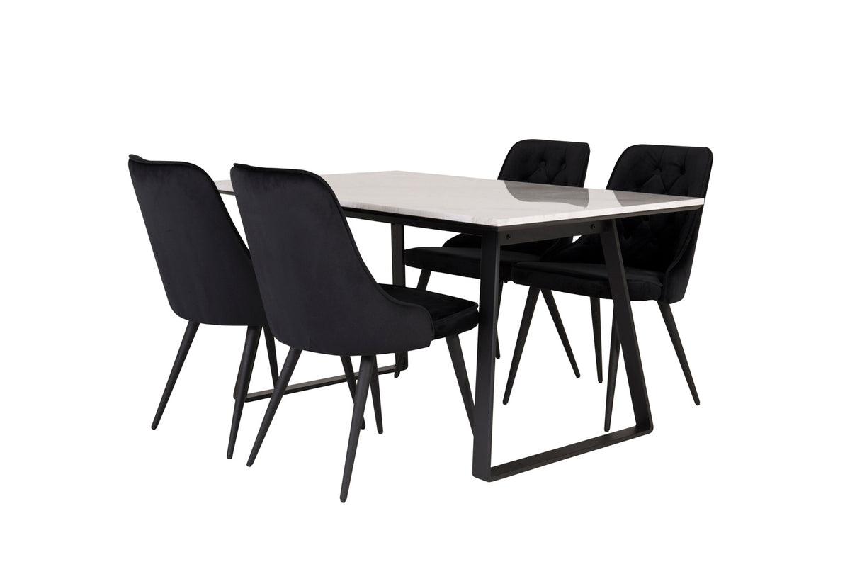Venture Design Estelle & Velvet Deluxe Rektangulära Matbord 140 x 90 Svart + Matstolar 2-pack Svart
