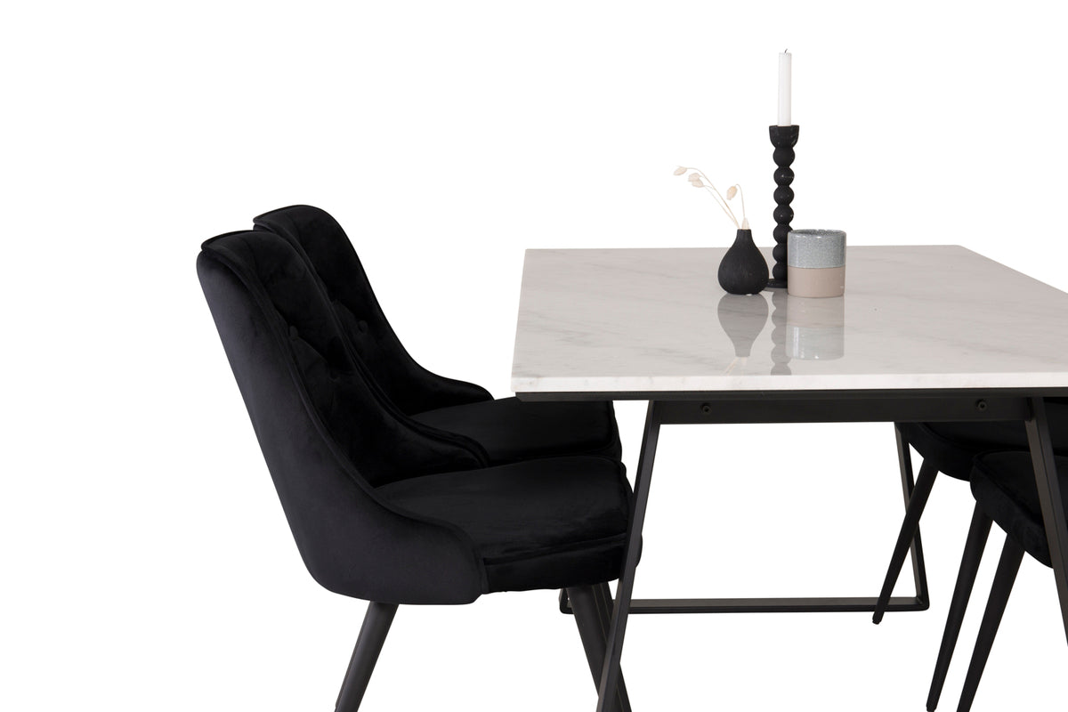Venture Design Estelle & Velvet Deluxe Rektangulära Matbord 140 x 90 Svart + Matstolar 2-pack Svart