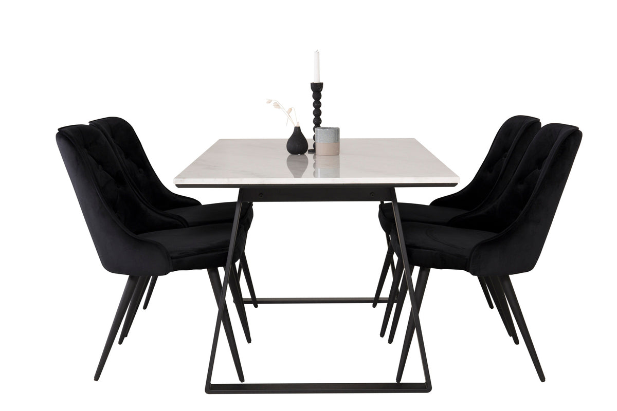 Venture Design Estelle & Velvet Deluxe Rektangulära Matbord 140 x 90 Svart + Matstolar 2-pack Svart