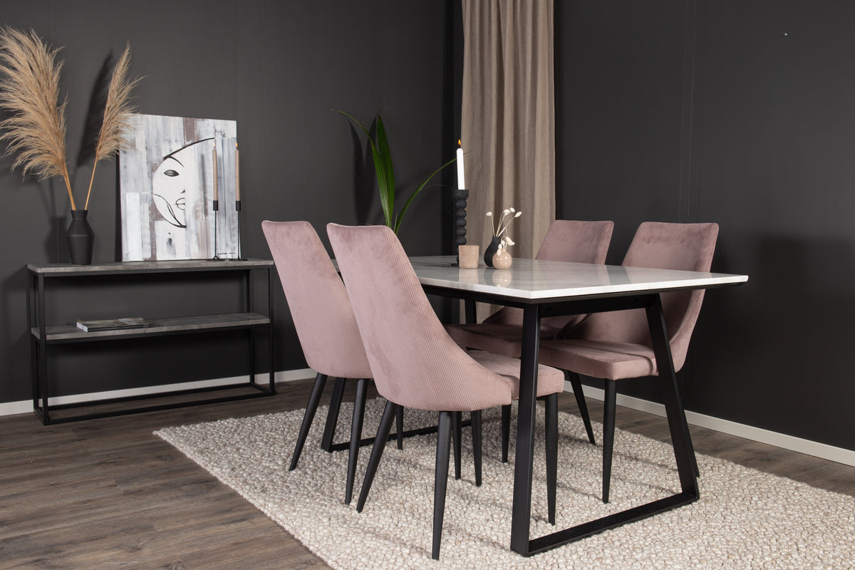 Venture Design Leone & Estelle Matstolar 2-pack Gammelrosa + Rektangulära Matbord 140 x 90 Svart