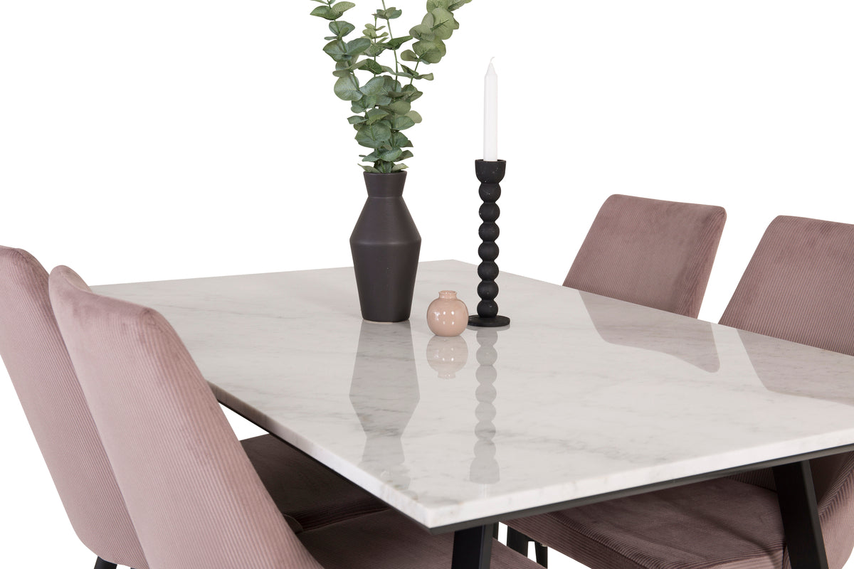 Venture Design Leone & Estelle Matstolar 2-pack Gammelrosa + Rektangulära Matbord 140 x 90 Svart