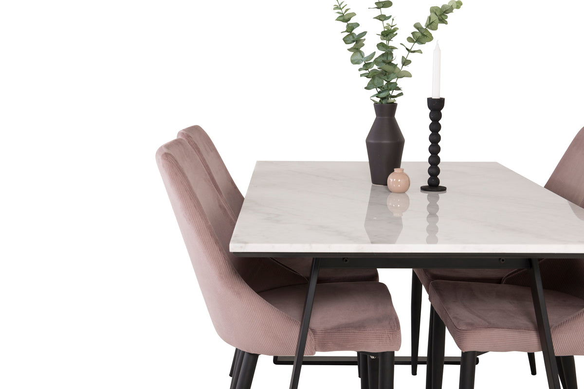 Venture Design Leone & Estelle Matstolar 2-pack Gammelrosa + Rektangulära Matbord 140 x 90 Svart