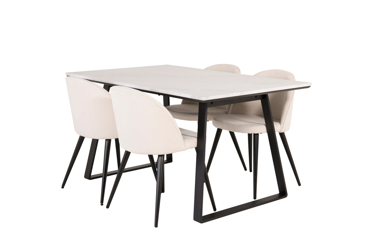 Venture Design Estelle & Velvet Rektangulära Matbord 140 x 90 Svart + Matstolar 2-pack Grädde