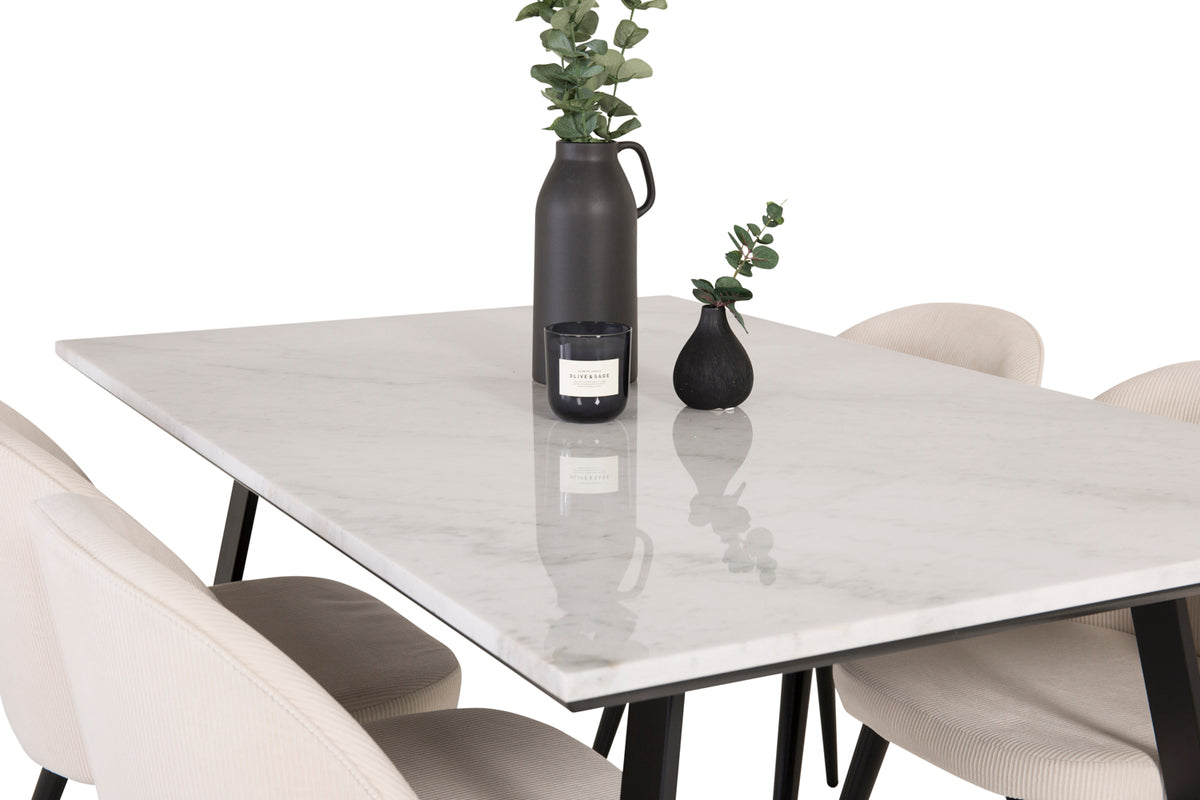 Venture Design Estelle & Velvet Rektangulära Matbord 140 x 90 Svart + Matstolar 2-pack Grädde