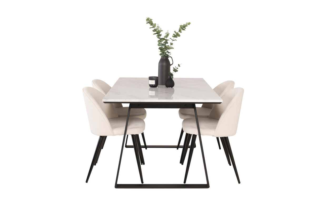 Venture Design Estelle & Velvet Rektangulära Matbord 140 x 90 Svart + Matstolar 2-pack Grädde