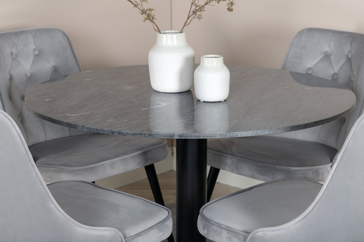 Venture Design Estelle & Velvet Deluxe Runda Matbord ⌀106 Mörkgrå + Matstolar 2-pack Ljusgrå
