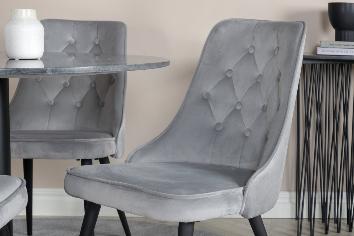 Venture Design Estelle & Velvet Deluxe Runda Matbord ⌀106 Mörkgrå + Matstolar 2-pack Ljusgrå