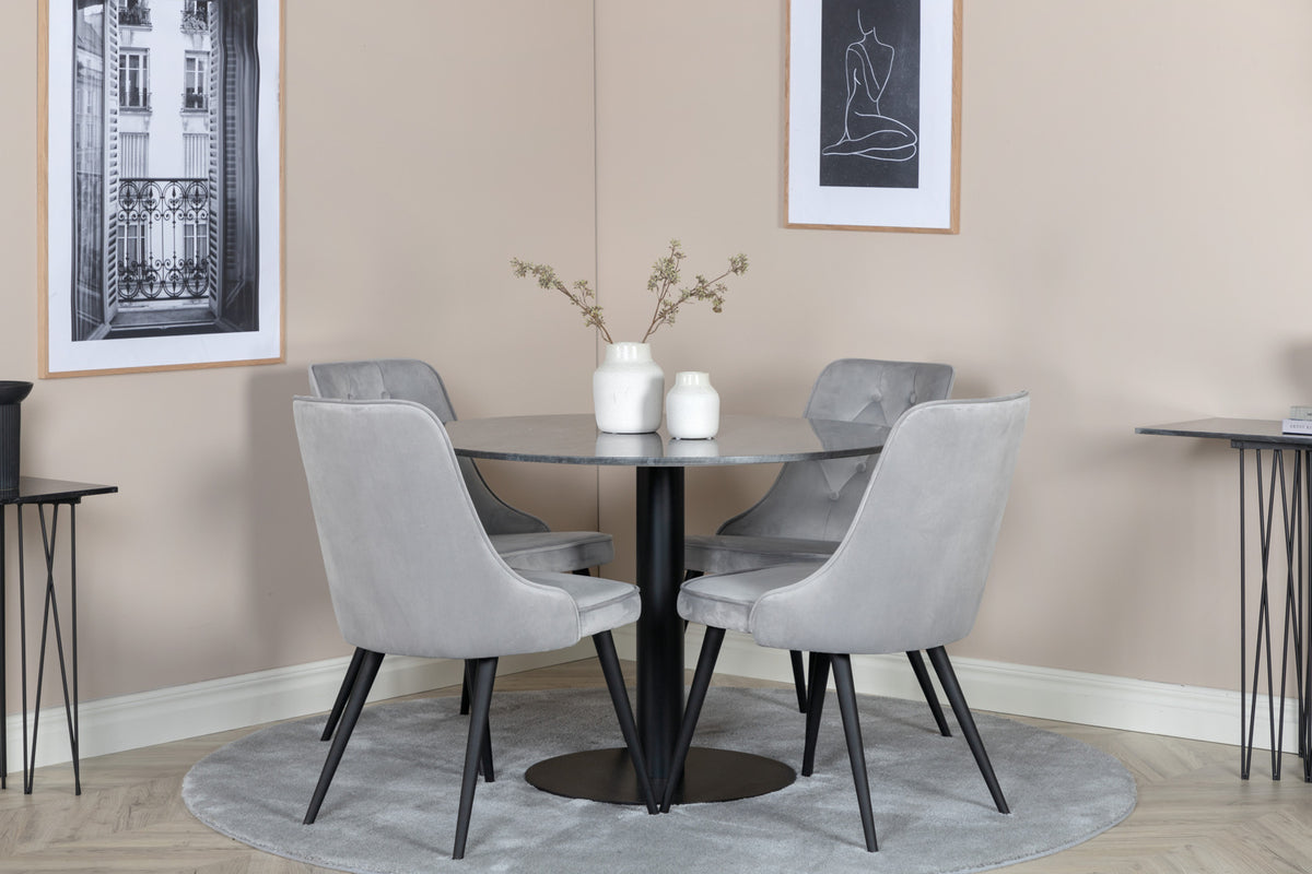 Venture Design Estelle & Velvet Deluxe Runda Matbord ⌀106 Mörkgrå + Matstolar 2-pack Ljusgrå
