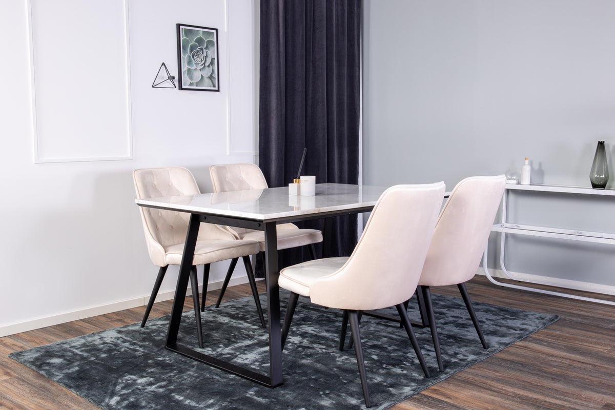 Venture Design Estelle & Velvet Deluxe Rektangulära Matbord 140 x 90 Svart + Matstolar 2-pack Beige