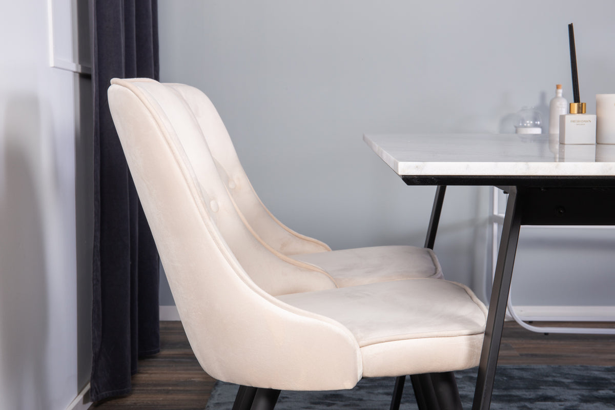 Venture Design Estelle & Velvet Deluxe Rektangulära Matbord 140 x 90 Svart + Matstolar 2-pack Beige