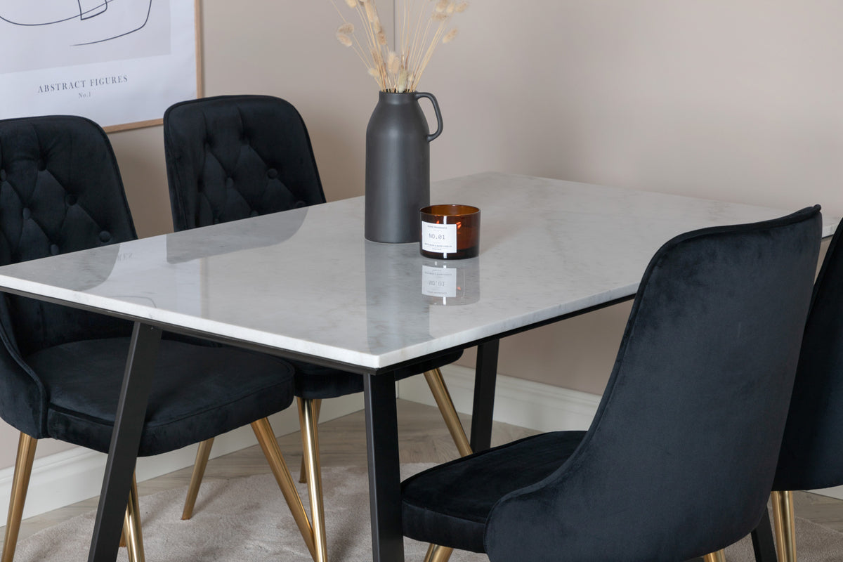 Venture Design Estelle & Velvet Deluxe Matbord 90x140 + Matstolar Svart