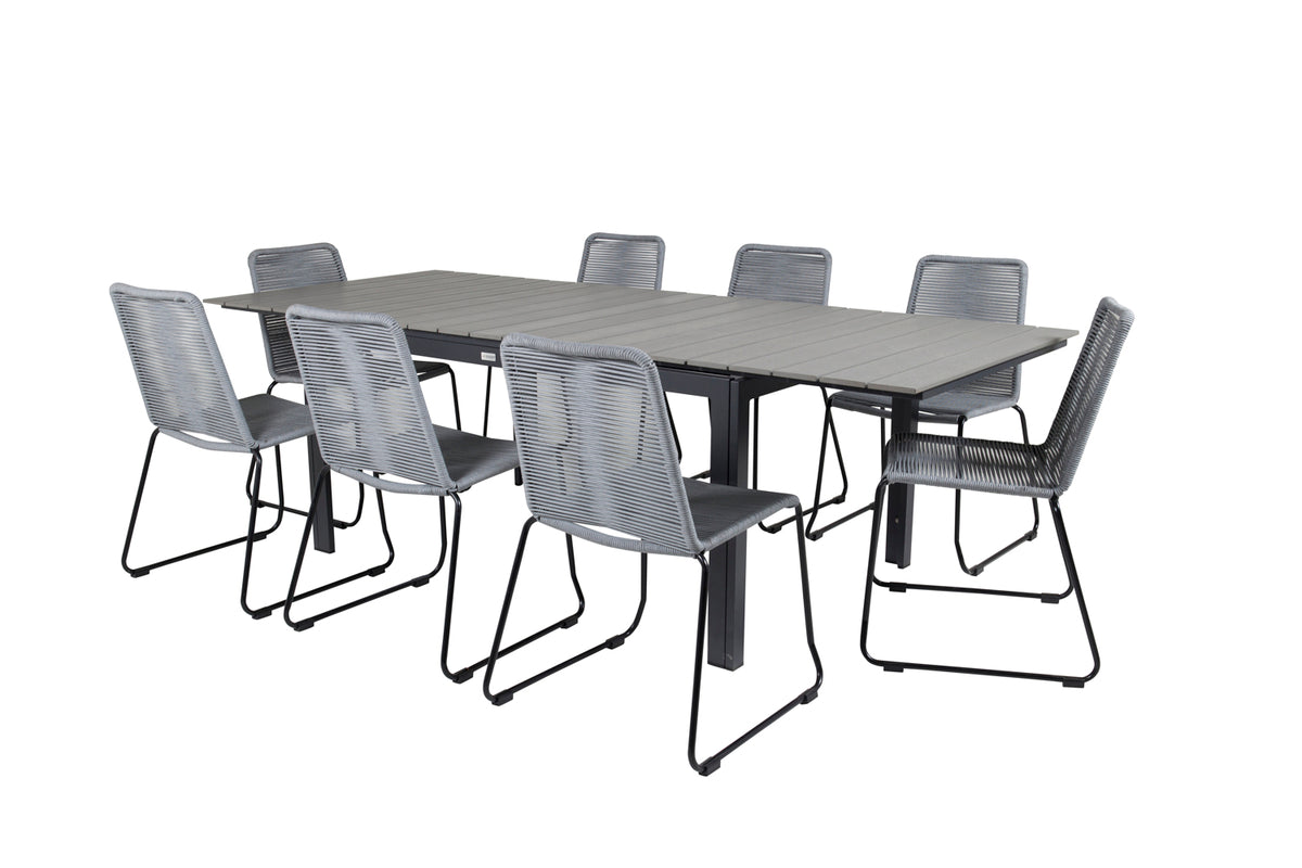 Venture Design Levels & Lindos Matbord 160x100x75 + Matstolar Grå