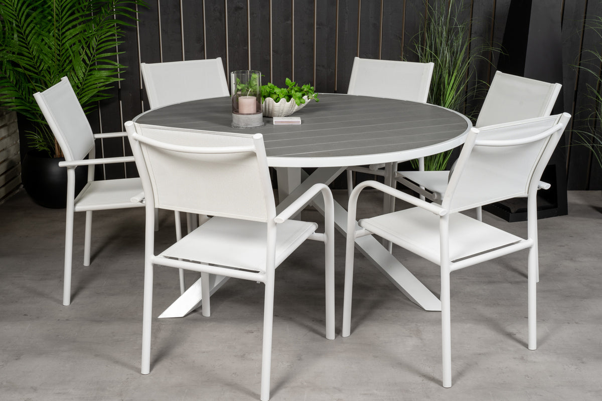 Venture Design Parma & Santorini Matbord ⌀140 + Matstolar Vit