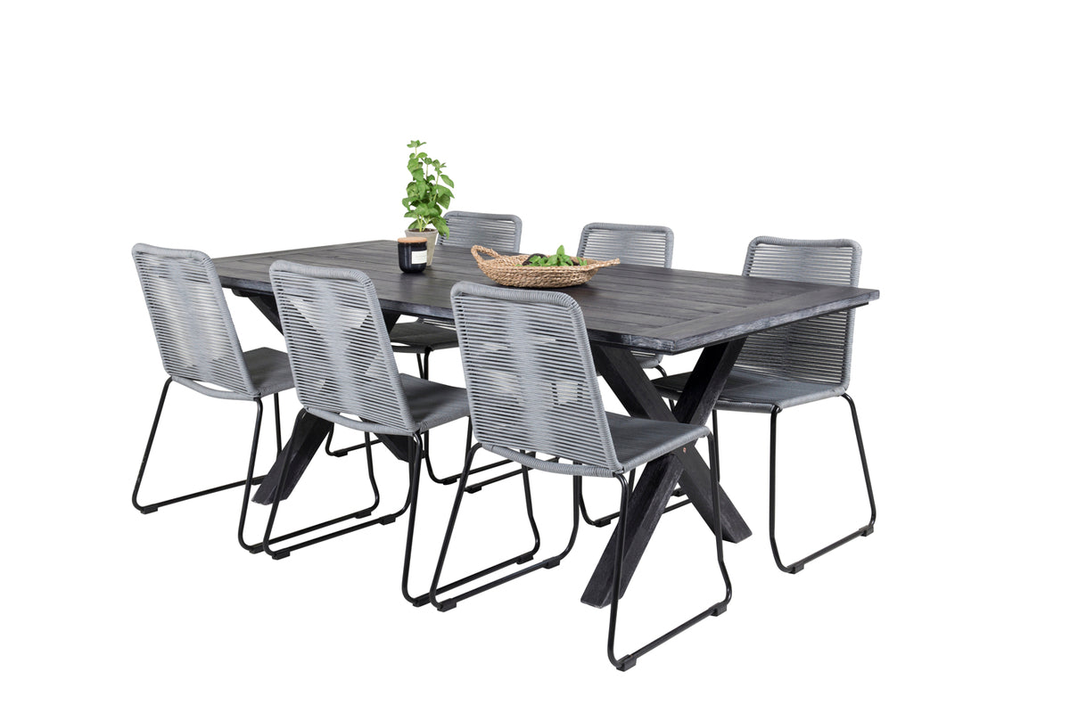 Venture Design Lindos & Rives Matstolar Grå + Matbord 200x100