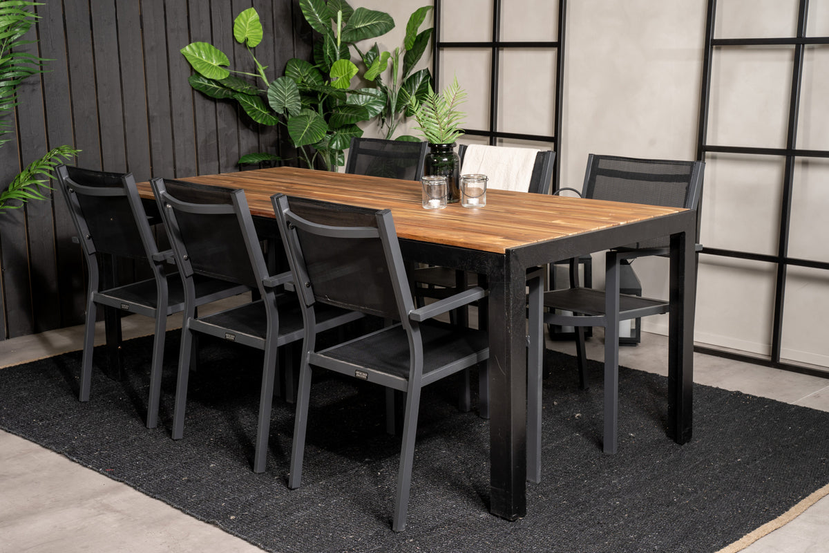 Venture Design Copacabana & Bois Matstolar Svart + Rektangulära Matbord 205 x 90 Natur