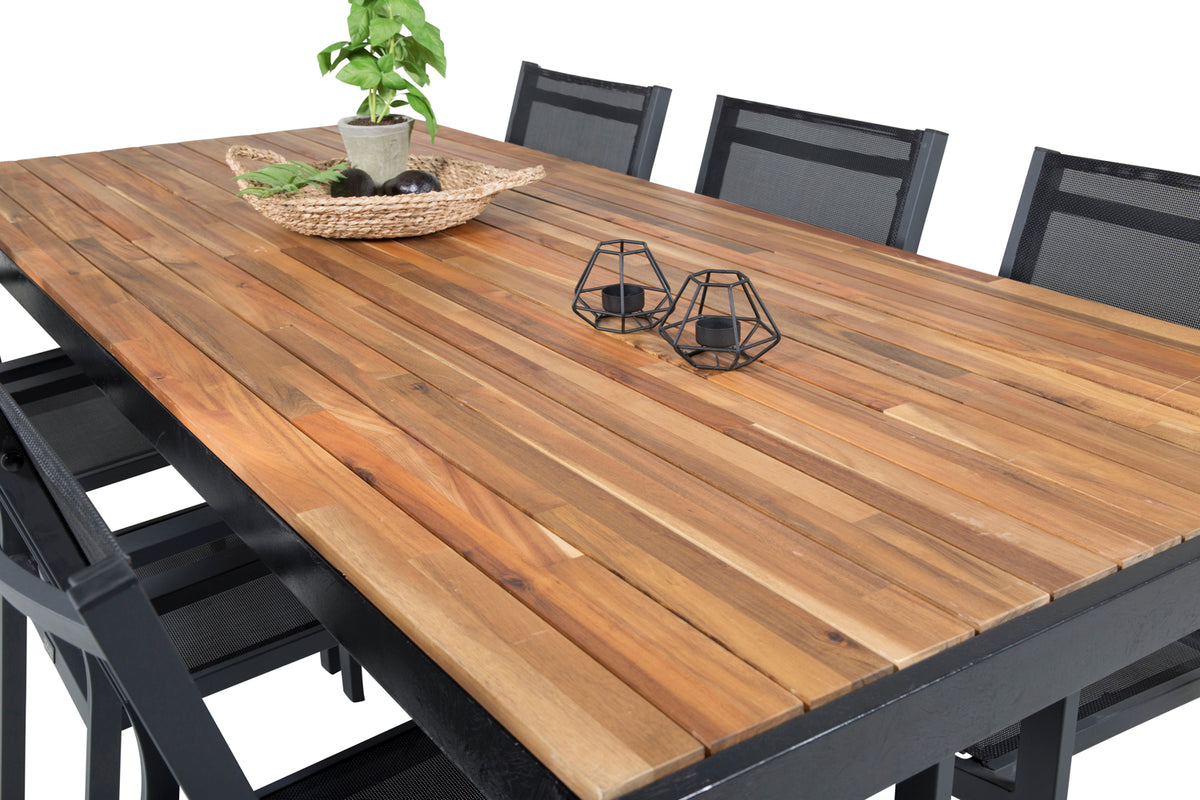 Venture Design Copacabana & Bois Matstolar Svart + Rektangulära Matbord 205 x 90 Natur
