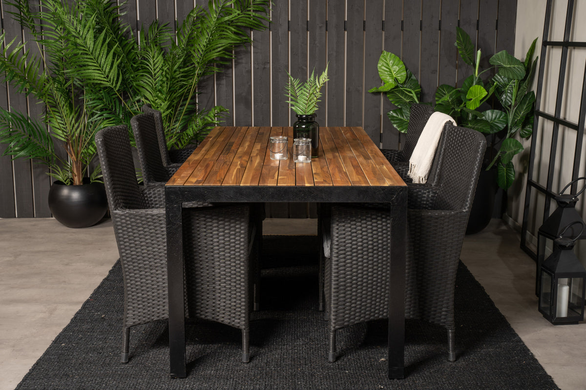 Venture Design Malin & Bois Matstolar 2-pack Svart + Rektangulära Matbord 205 x 90 Natur