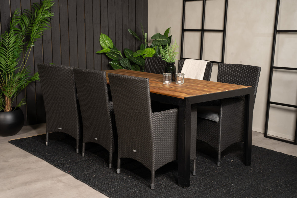 Venture Design Malin & Bois Matstolar 2-pack Svart + Rektangulära Matbord 205 x 90 Natur
