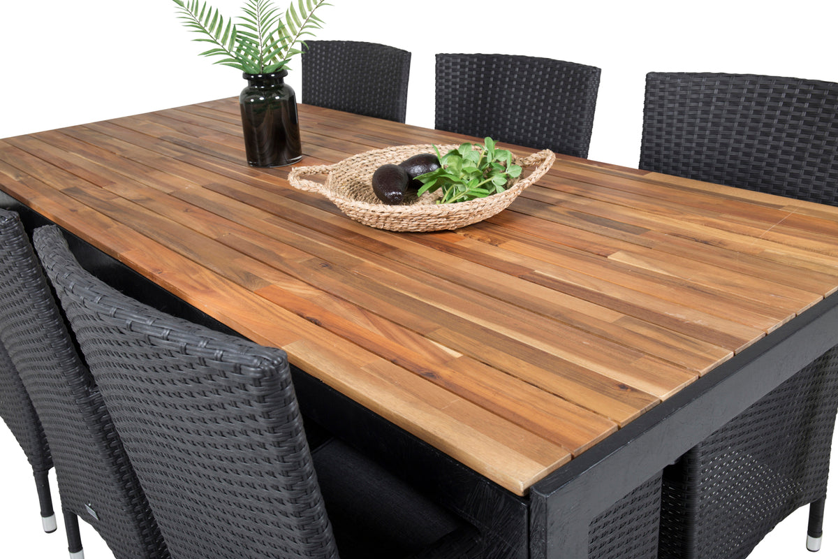 Venture Design Malin & Bois Matstolar 2-pack Svart + Rektangulära Matbord 205 x 90 Natur