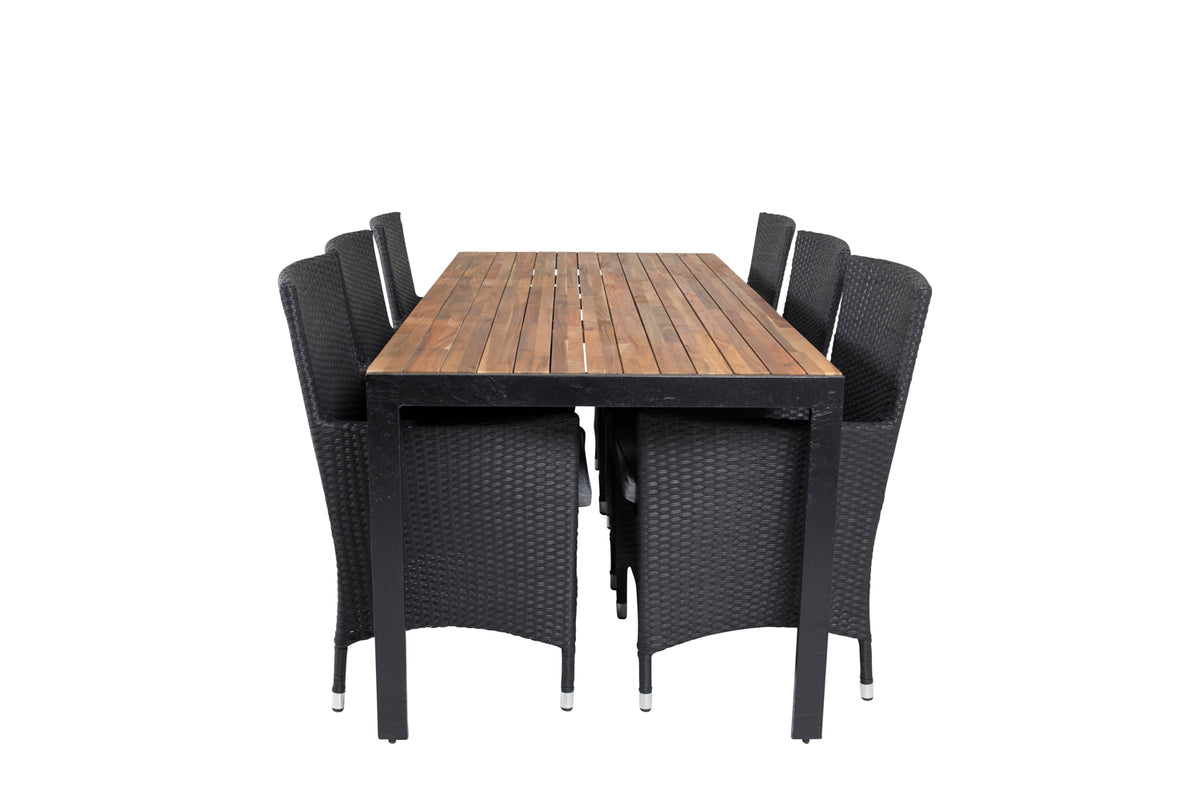 Venture Design Malin & Bois Matstolar 2-pack Svart + Rektangulära Matbord 205 x 90 Natur