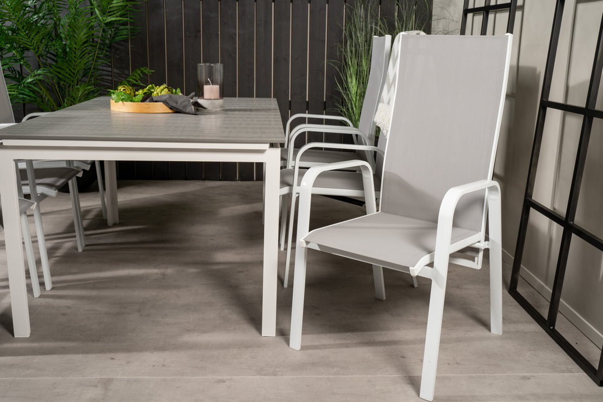 Venture Design Levels & Copacabana Rektangulära Matbord 160 x 100 Vit + Reclinerstolar 2-pack Grå