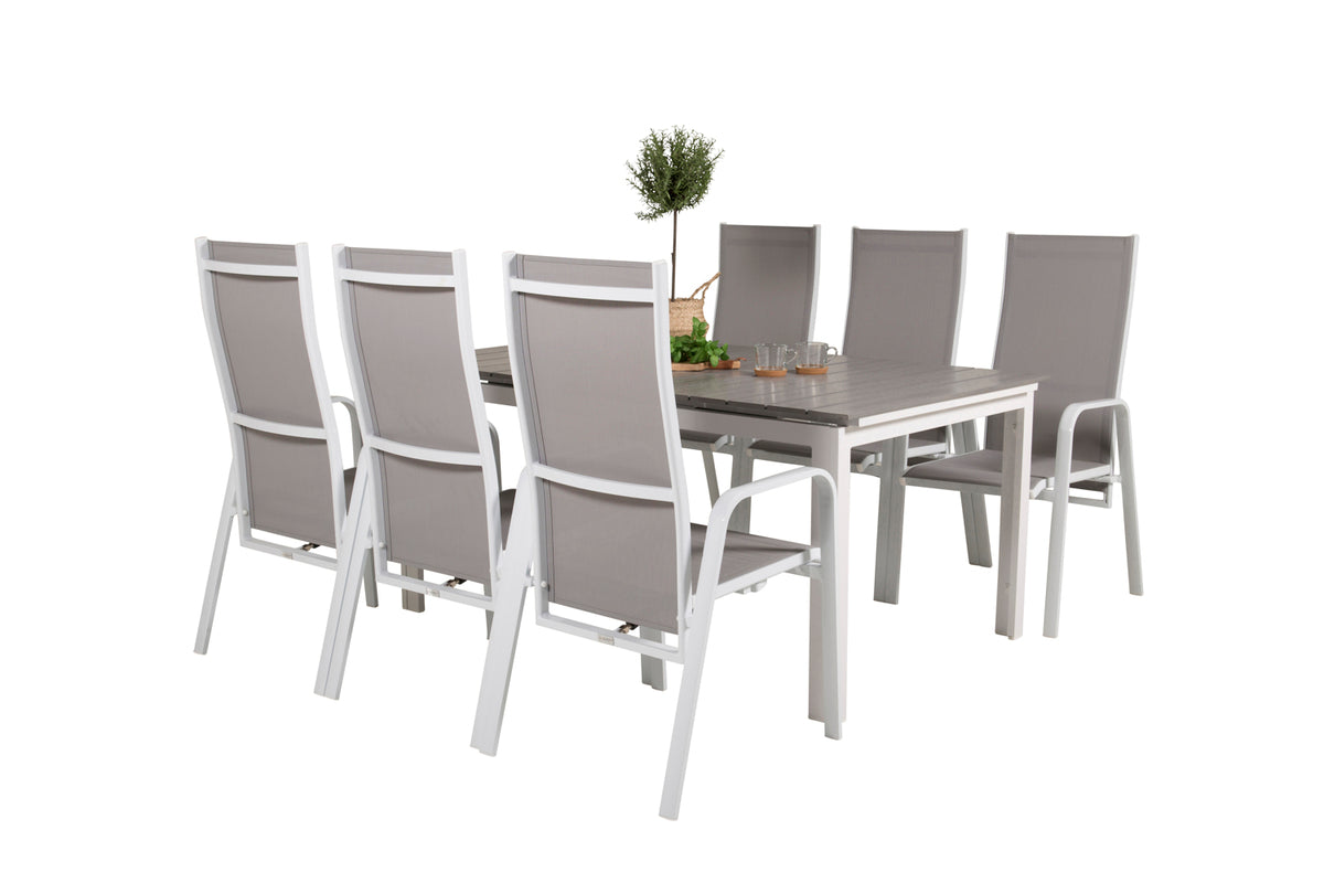 Venture Design Levels & Copacabana Rektangulära Matbord 160 x 100 Vit + Reclinerstolar 2-pack Grå