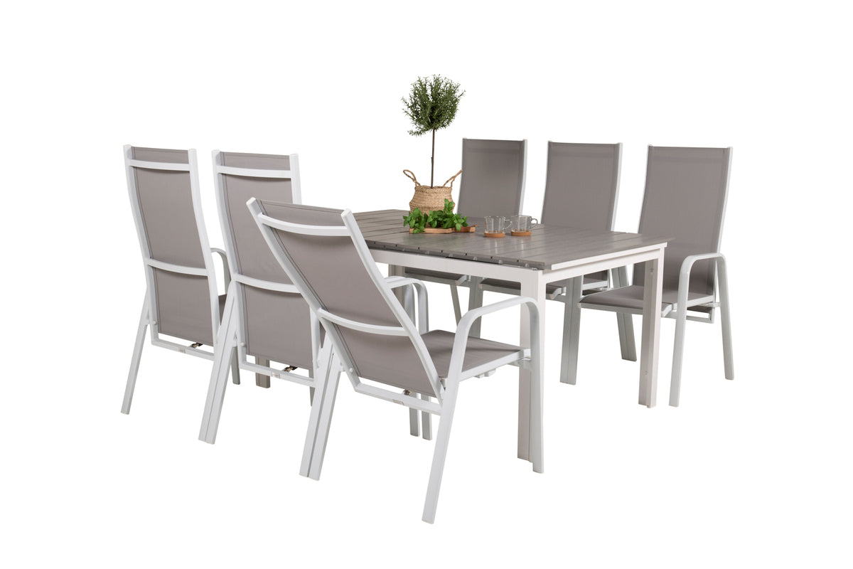 Venture Design Levels & Copacabana Rektangulära Matbord 160 x 100 Vit + Reclinerstolar 2-pack Grå