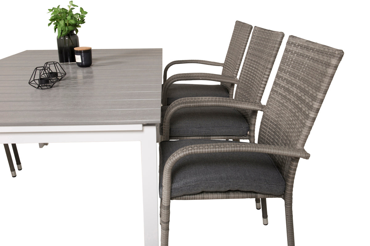 Venture Design Levels & Anna Rektangulära Matbord 160 x 100 Vit + Matstolar 2-pack Grå