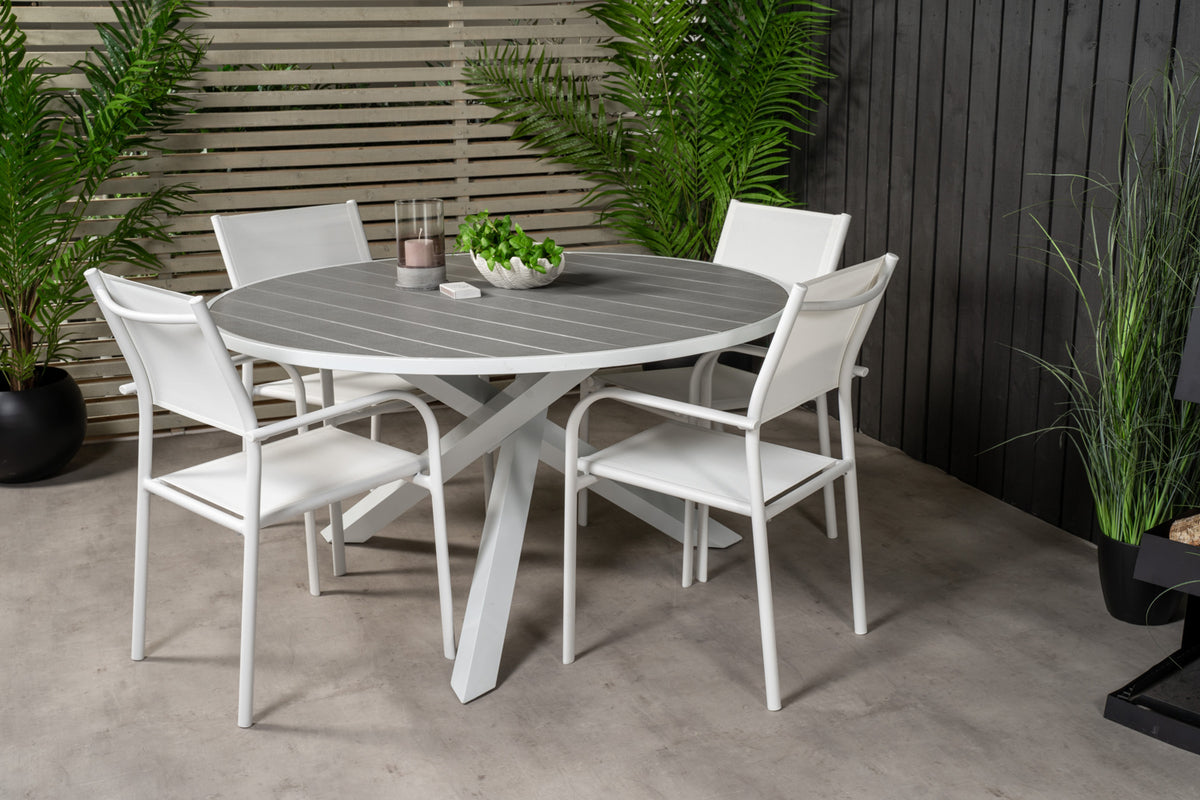 Venture Design Parma & Santorini Runda Matbord ø140 Vit + Matstolar Vit