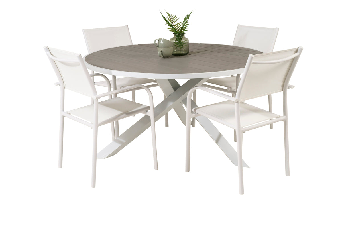 Venture Design Parma & Santorini Runda Matbord ø140 Vit + Matstolar Vit