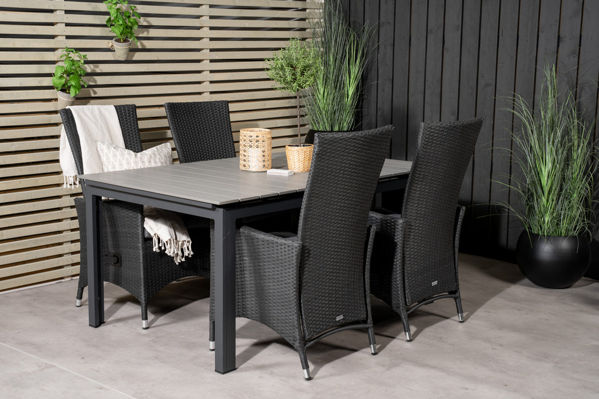 Venture Design Levels & Padova Matbord 160x100x75 + Reclinerstolar Svart