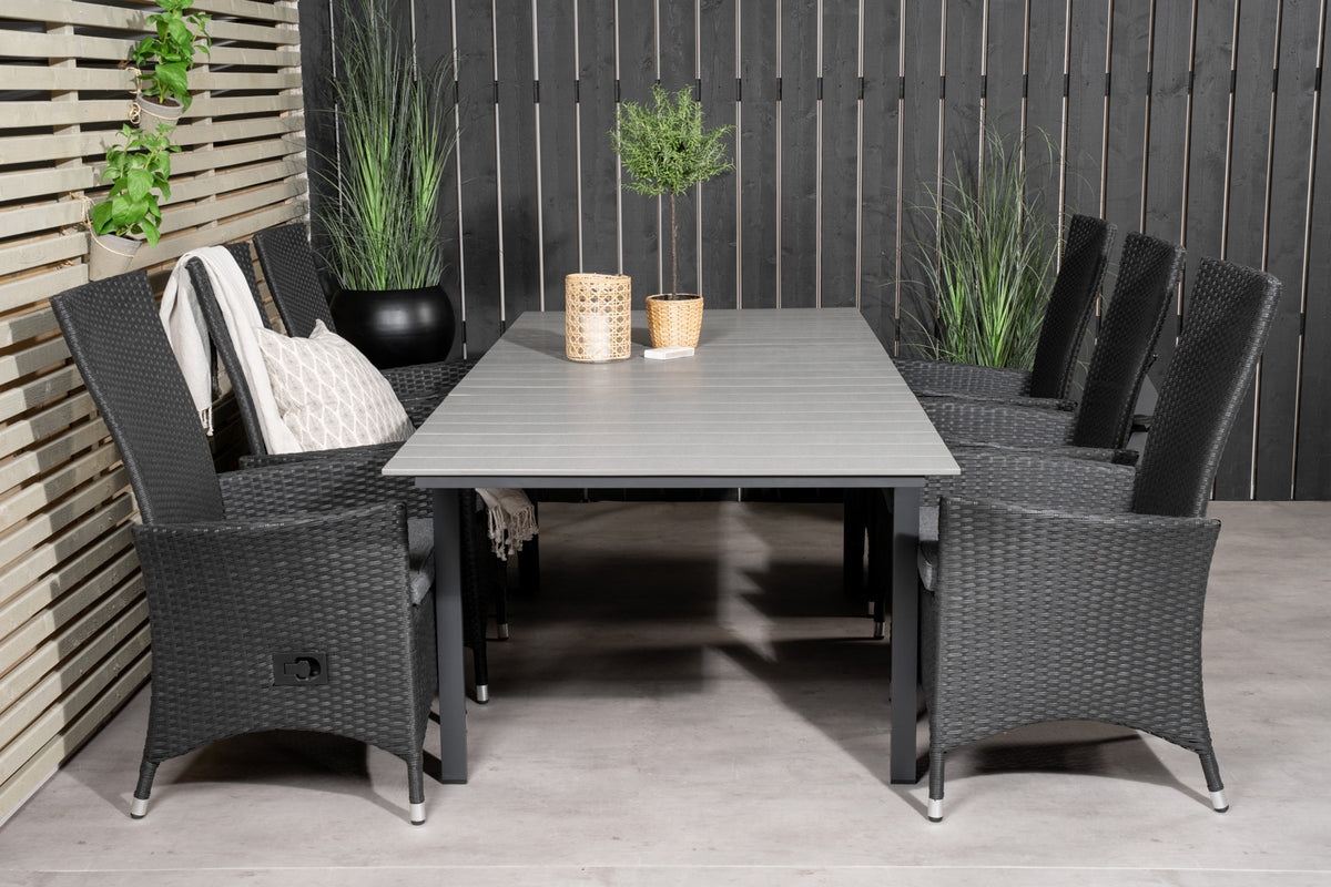 Venture Design Levels & Padova Matbord 160x100x75 + Reclinerstolar Svart