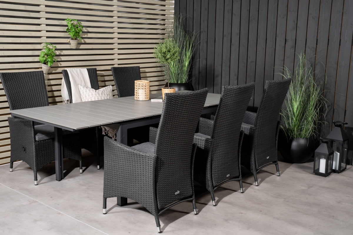 Venture Design Levels & Padova Matbord 160x100x75 + Reclinerstolar Svart
